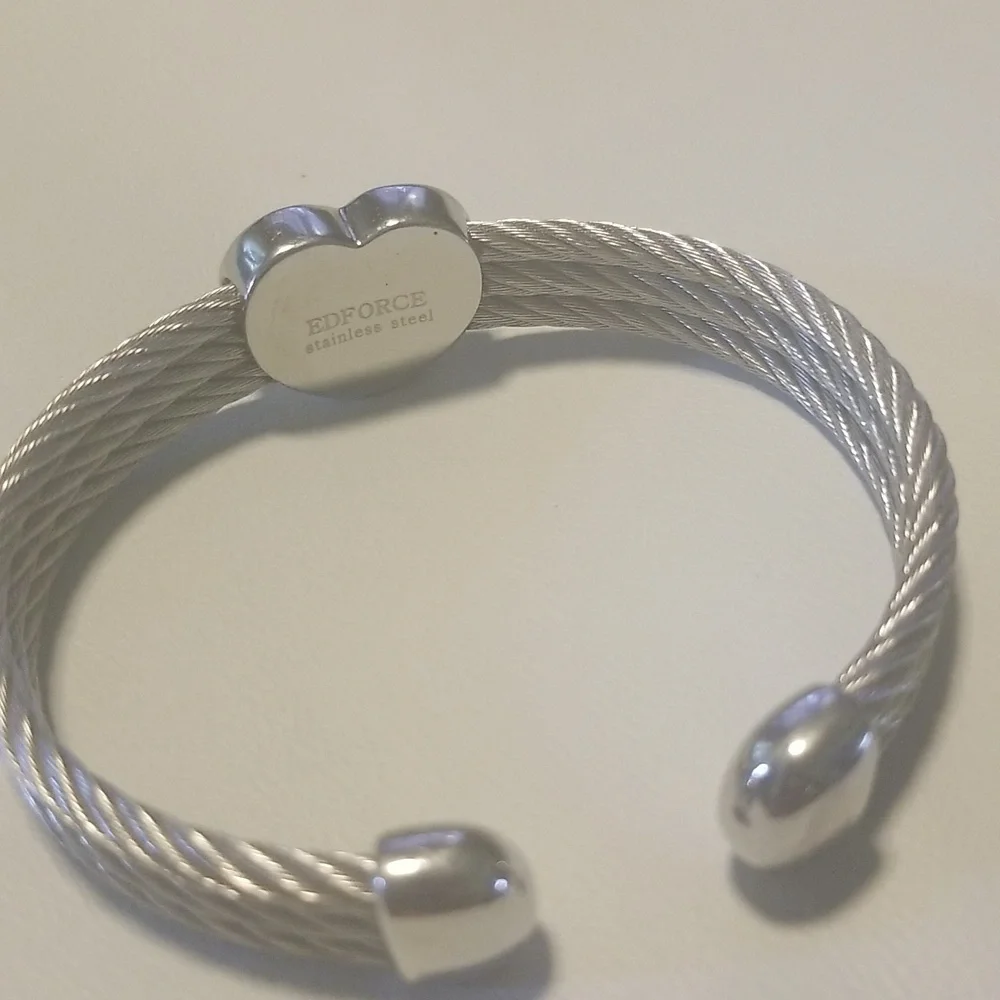 Women's Edforce Stainless Steel Rope Cuff Bracelet with Heart; Silver; O/S - Picture 5 of 8